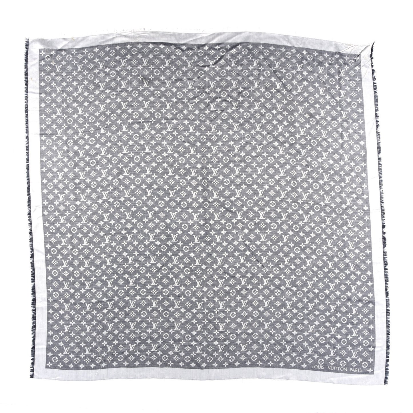 Silk Wool Monogram Denim Shawl Black