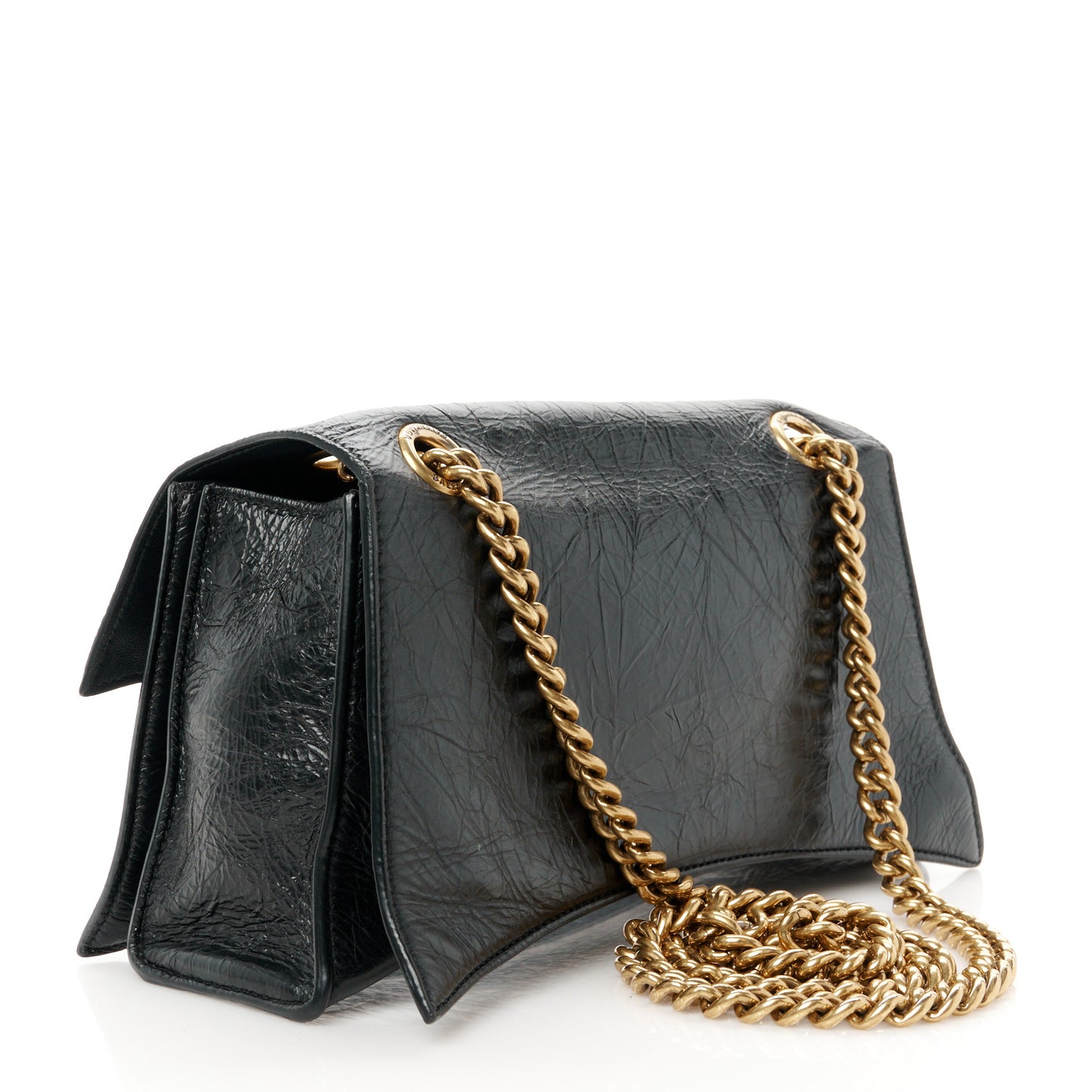 Crushed Calfskin Quilted Aged Gold Hardware Small Crush Chain Bag Black