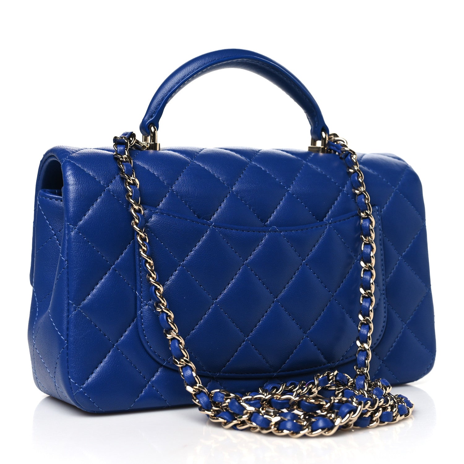 Chanel Lambskin Quilted Mini Top Handle Rectangular Flap Blue 3 of 10