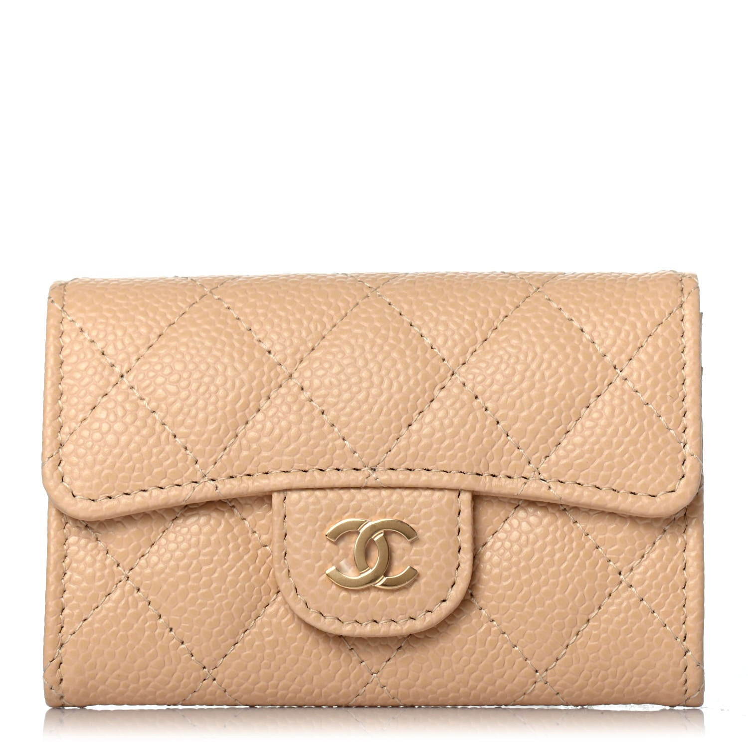 Chanel Caviar Quilted Flap Card Holder Wallet Beige 1 of 4
