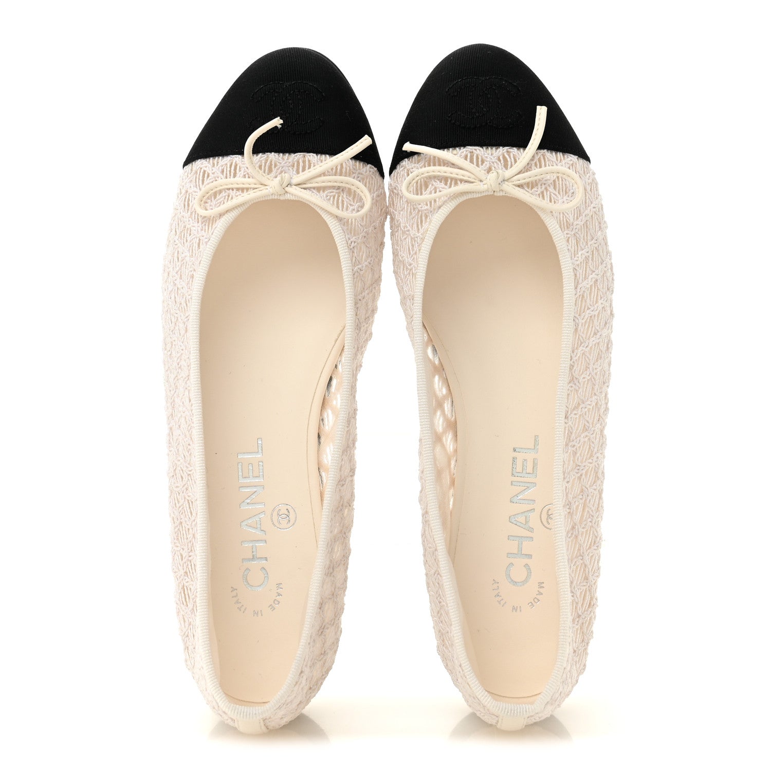 Chanel Embroidered Grosgrain Cap Toe Ballerina Flats 37.5 White Black 2 of 9