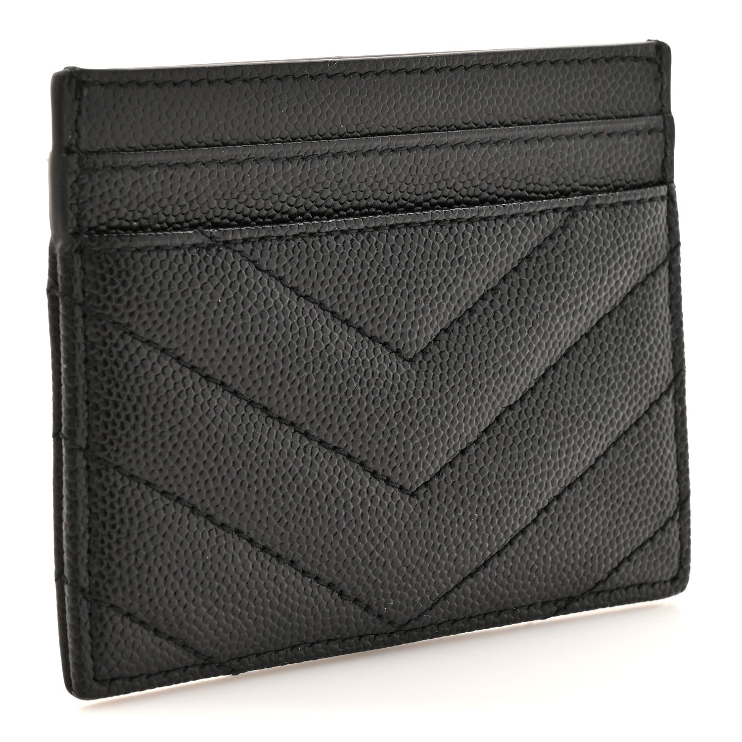 Saint Laurent Grain De Poudre Matelasse Chevron Monochrome Monogram Credit Card Case Black 3 of 8