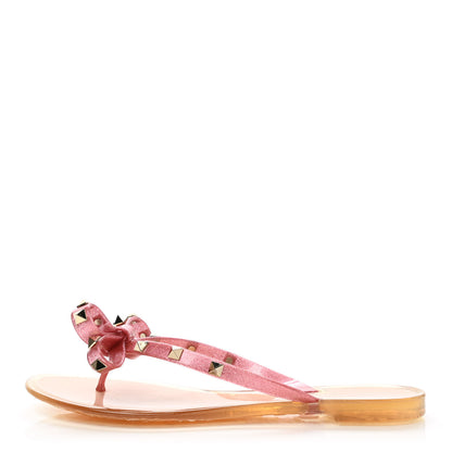 Valentino Garavani PVC Jelly Glitter Rockstud Bow Thong Sandals 38 Pink 1 of 8