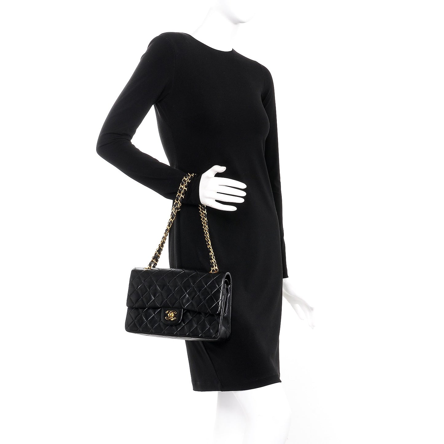 Lambskin Quilted Medium Double Flap Black