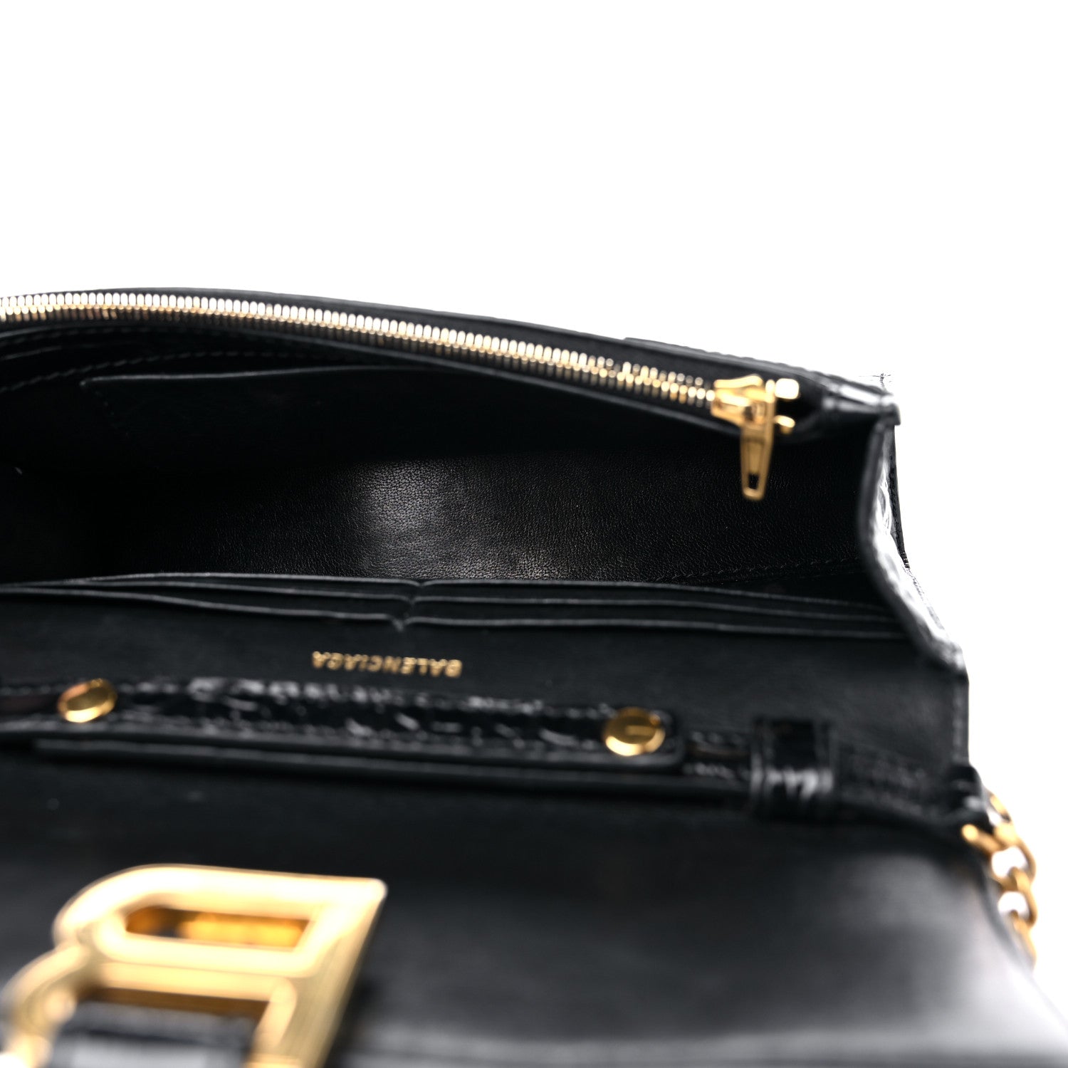 Balenciaga Shiny Calfskin Crocodile Embossed Hourglass Chain Bag Black 5 of 10