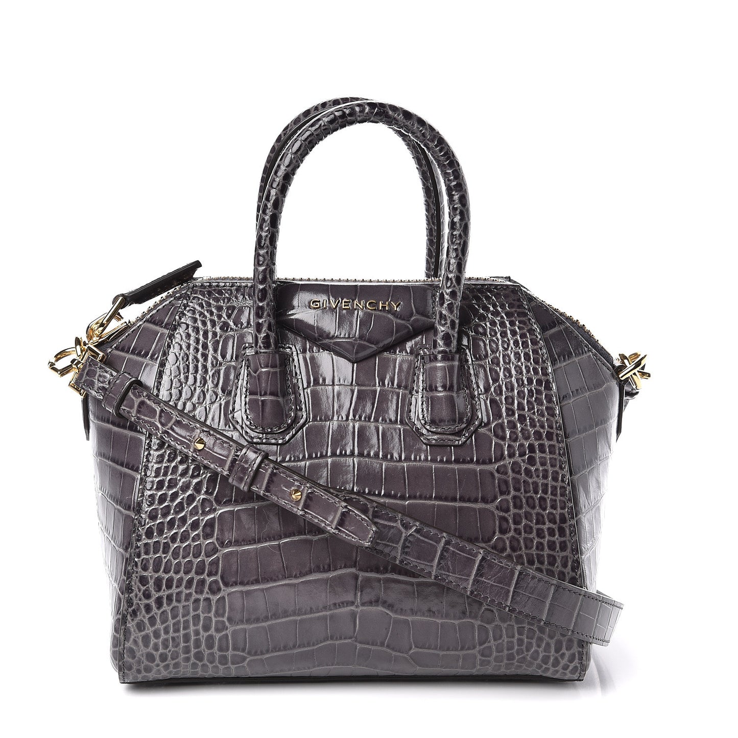 Calfskin Crocodile Embossed Mini Antigona Storm Grey