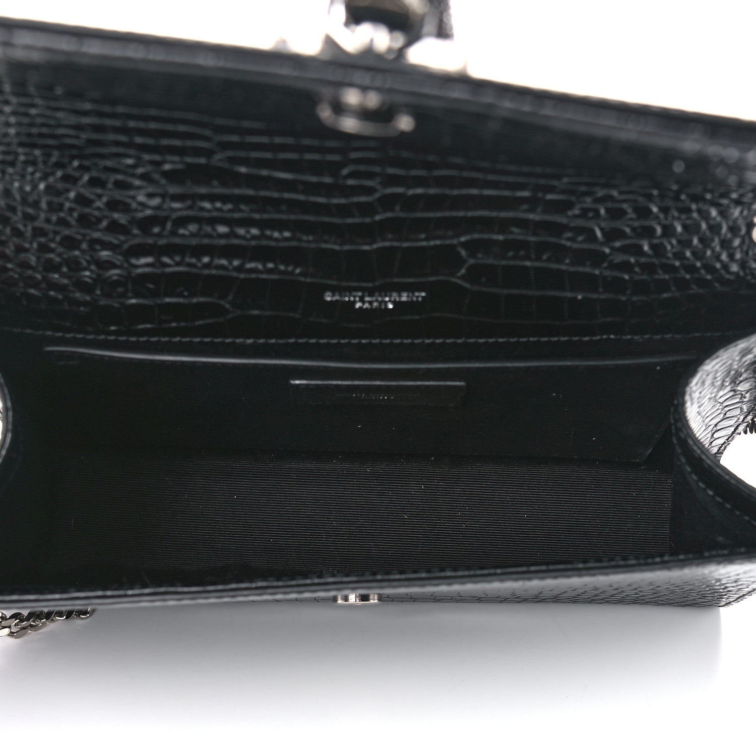 Saint Laurent Calfskin Crocodile Embossed Medium Classic Monogram Kate Tassel Satchel Black 5 of 10