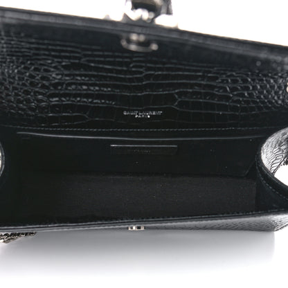 Saint Laurent Calfskin Crocodile Embossed Medium Classic Monogram Kate Tassel Satchel Black 5 of 10