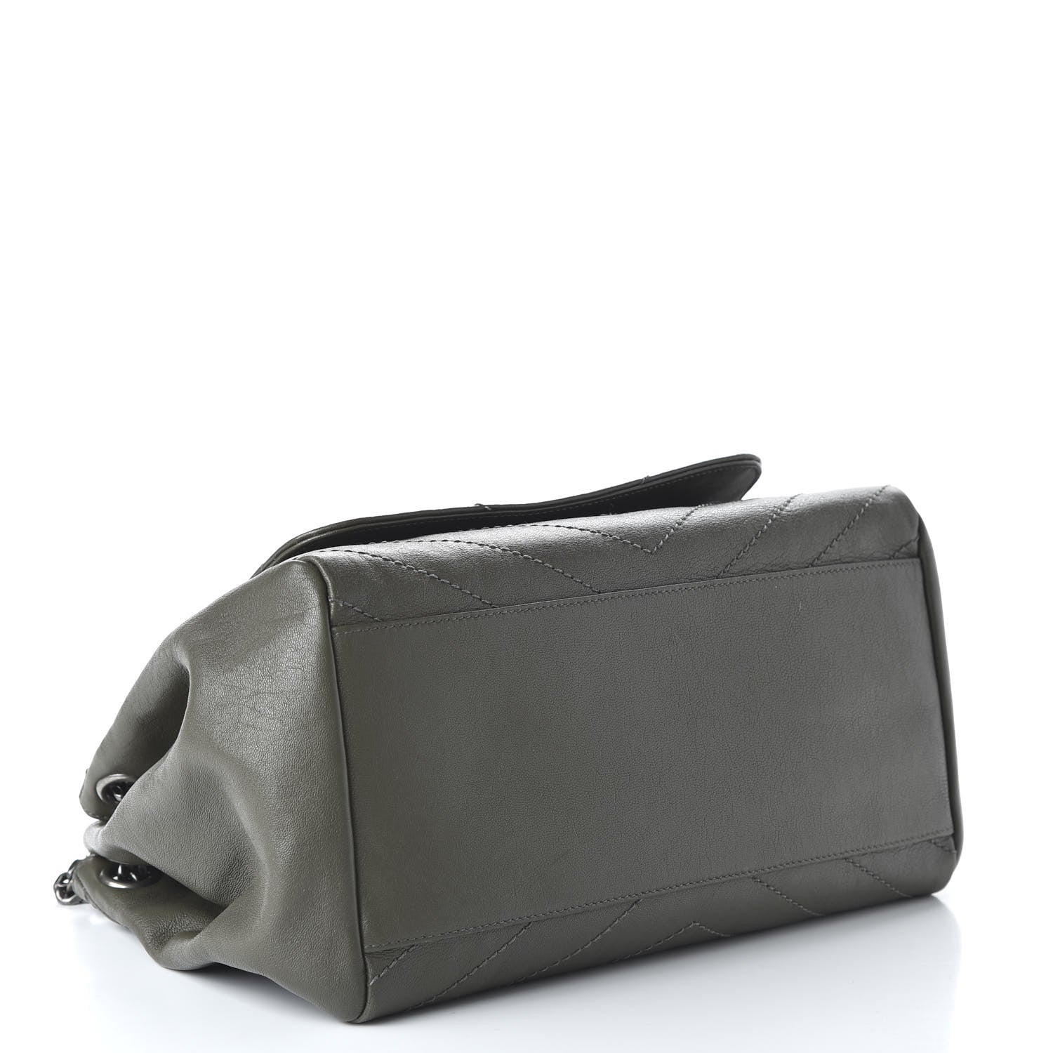 Saint Laurent Vintage Calfskin Chevron Monogram Medium Nolita Olive Green 4 of 9