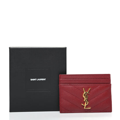 Saint Laurent Grain De Poudre Matelasse Chevron Monogram Credit Card Case New Red 8 of 8