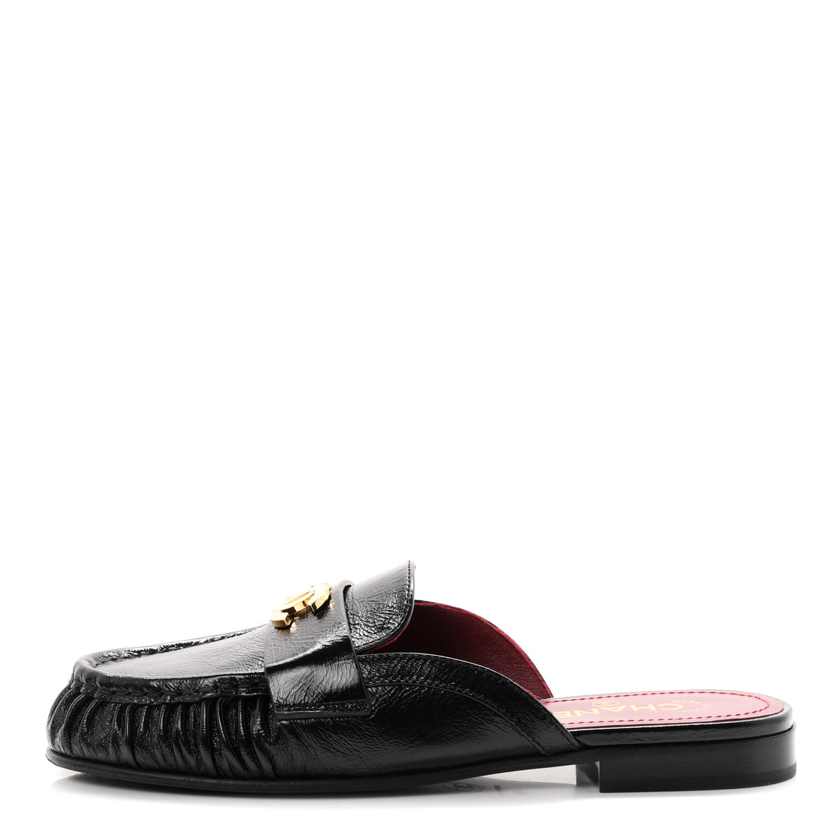 Chanel Shiny Crumpled Lambskin CC Mules 40 Black 1 of 9
