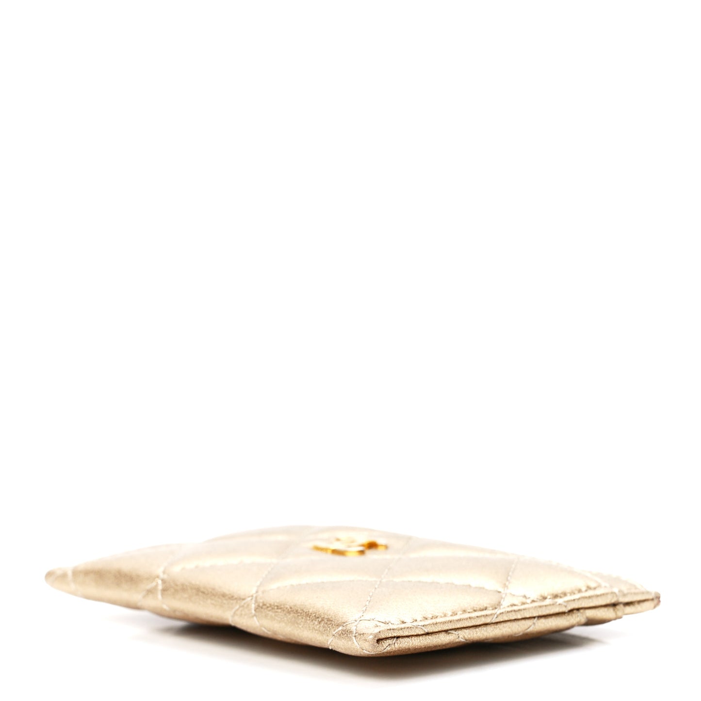 Metallic Lambskin Quilted CC Card Holder Gold