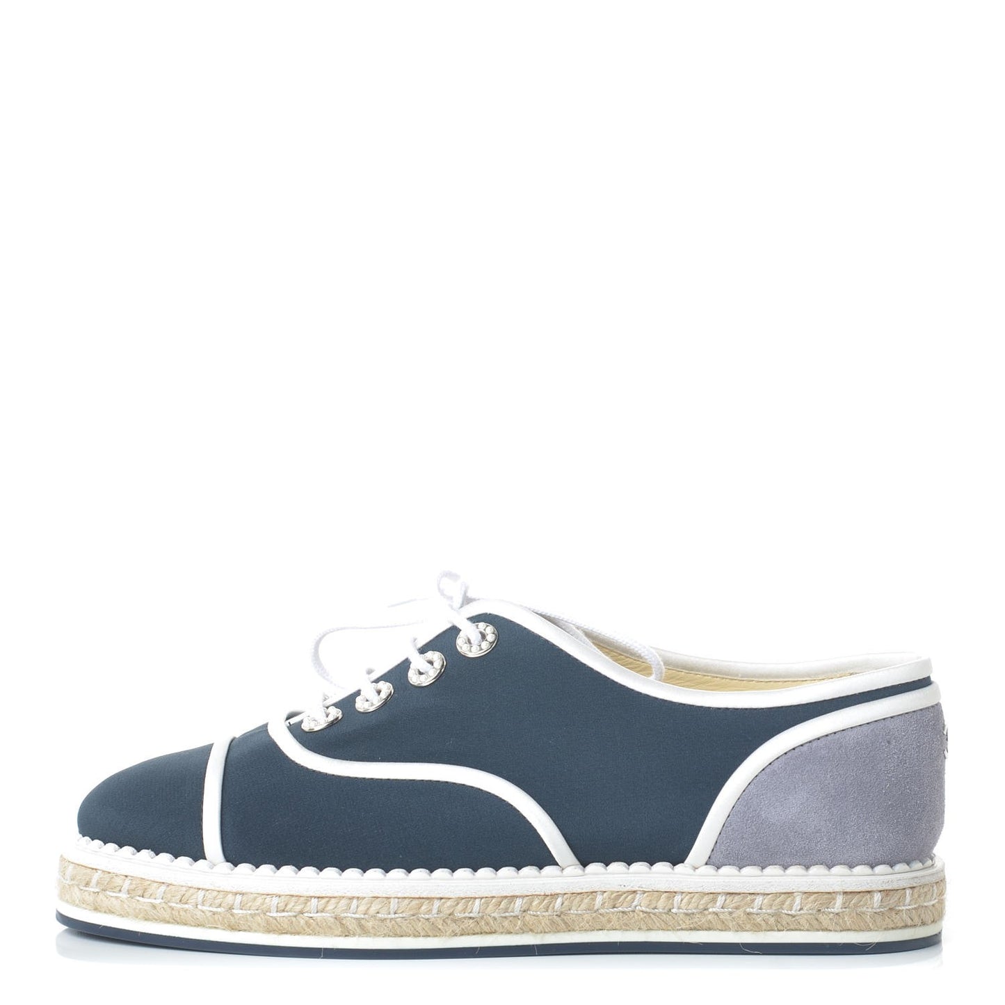 Crepe Suede Lace Up Espadrilles 36 Navy Grey