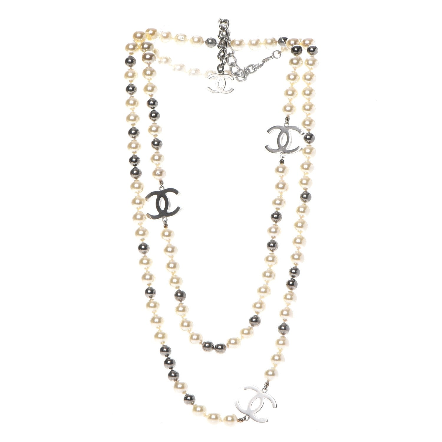 Chanel Pearl CC Long Necklace Silver 3 of 6
