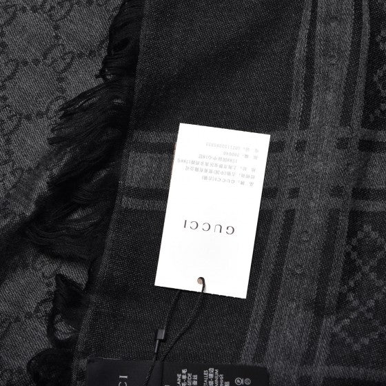 Gucci Wool Silk Monogram Diamanti Studded Fringe Square Scarf Anthracite 4 of 5