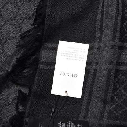 Gucci Wool Silk Monogram Diamanti Studded Fringe Square Scarf Anthracite 4 of 5