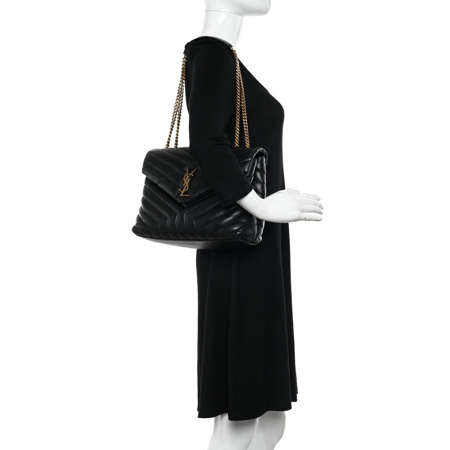 Calfskin Y Quilted Monogram Medium Loulou Chain Satchel Black