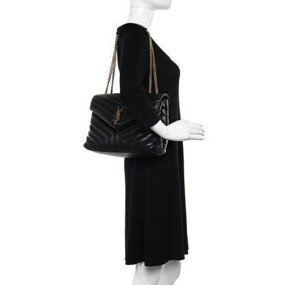 Saint Laurent Calfskin Y Quilted Monogram Medium Loulou Chain Satchel Black 2 of 12