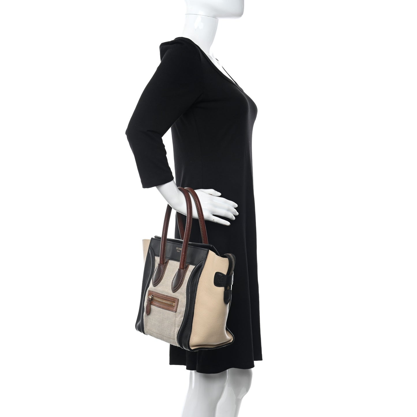 Calfskin Linen Micro Tri-Color Luggage Beige