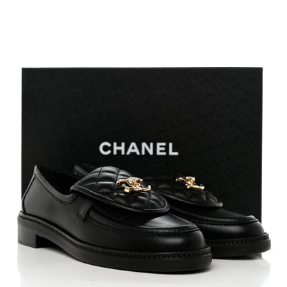 Chanel Lambskin Quilted CC Turnlock Loafers 39 Black 9 of 9