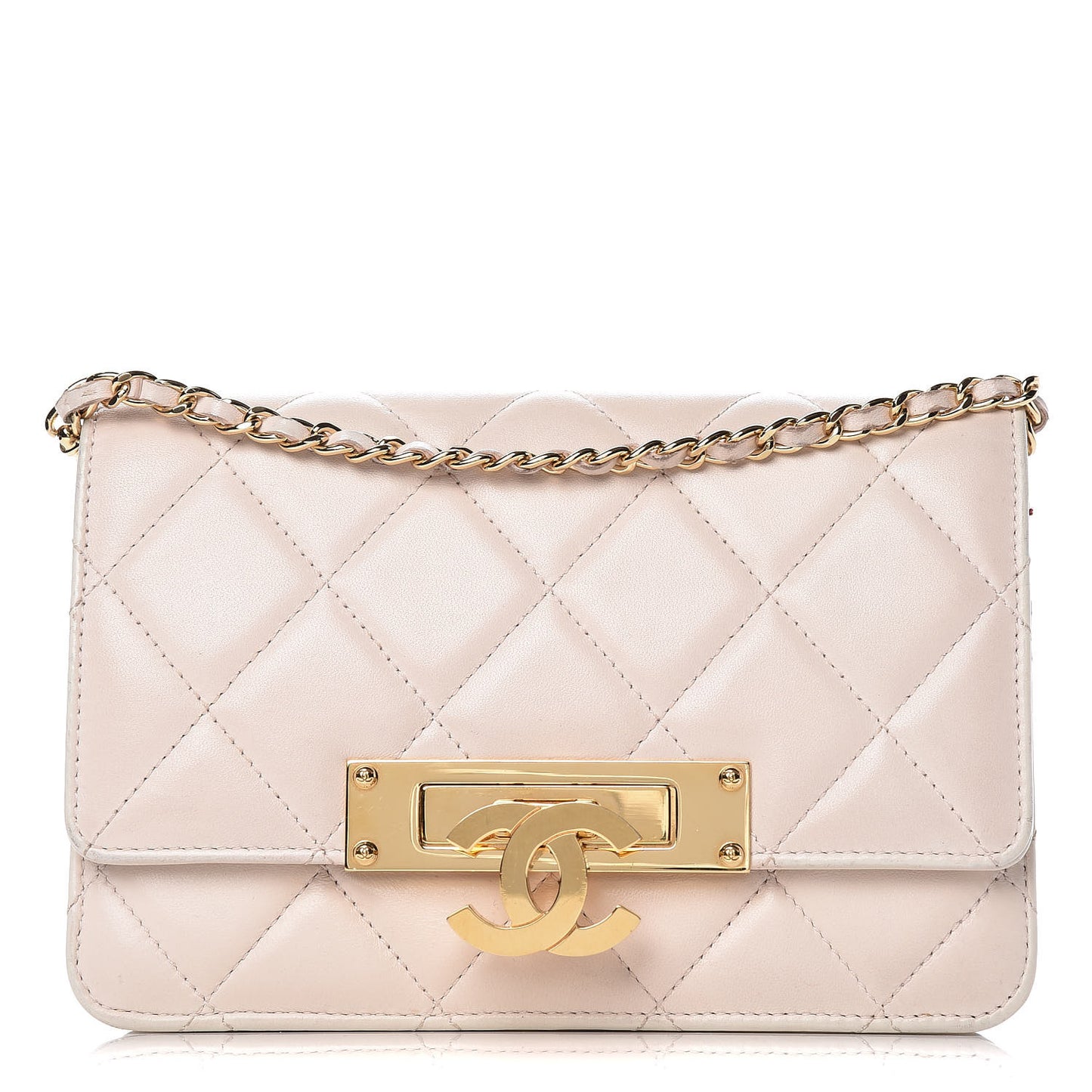 Lambskin Quilted Golden Class Wallet on Chain WOC Light Pink