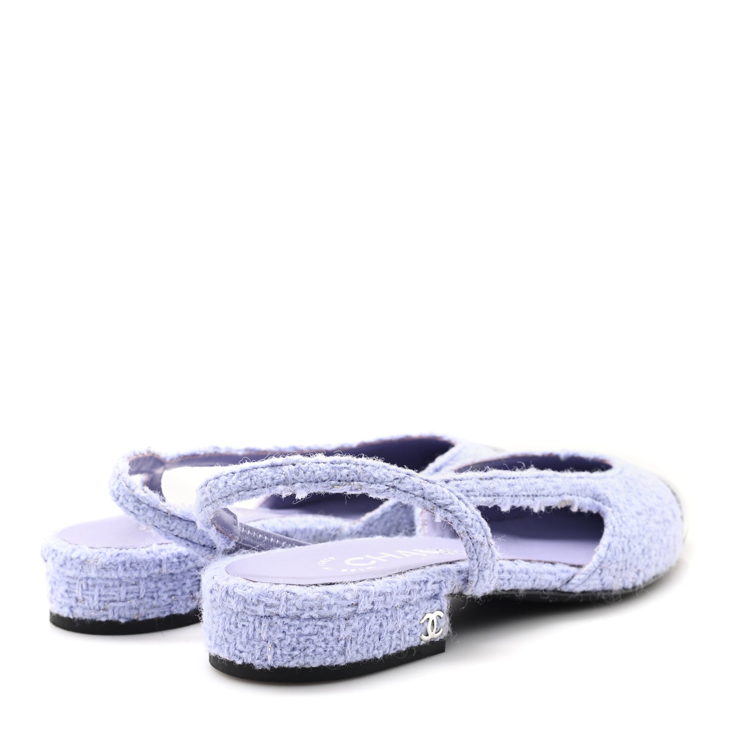 Chanel Tweed Cap Toe CC Slingback Flat 35.5 Lilac Black 1745190