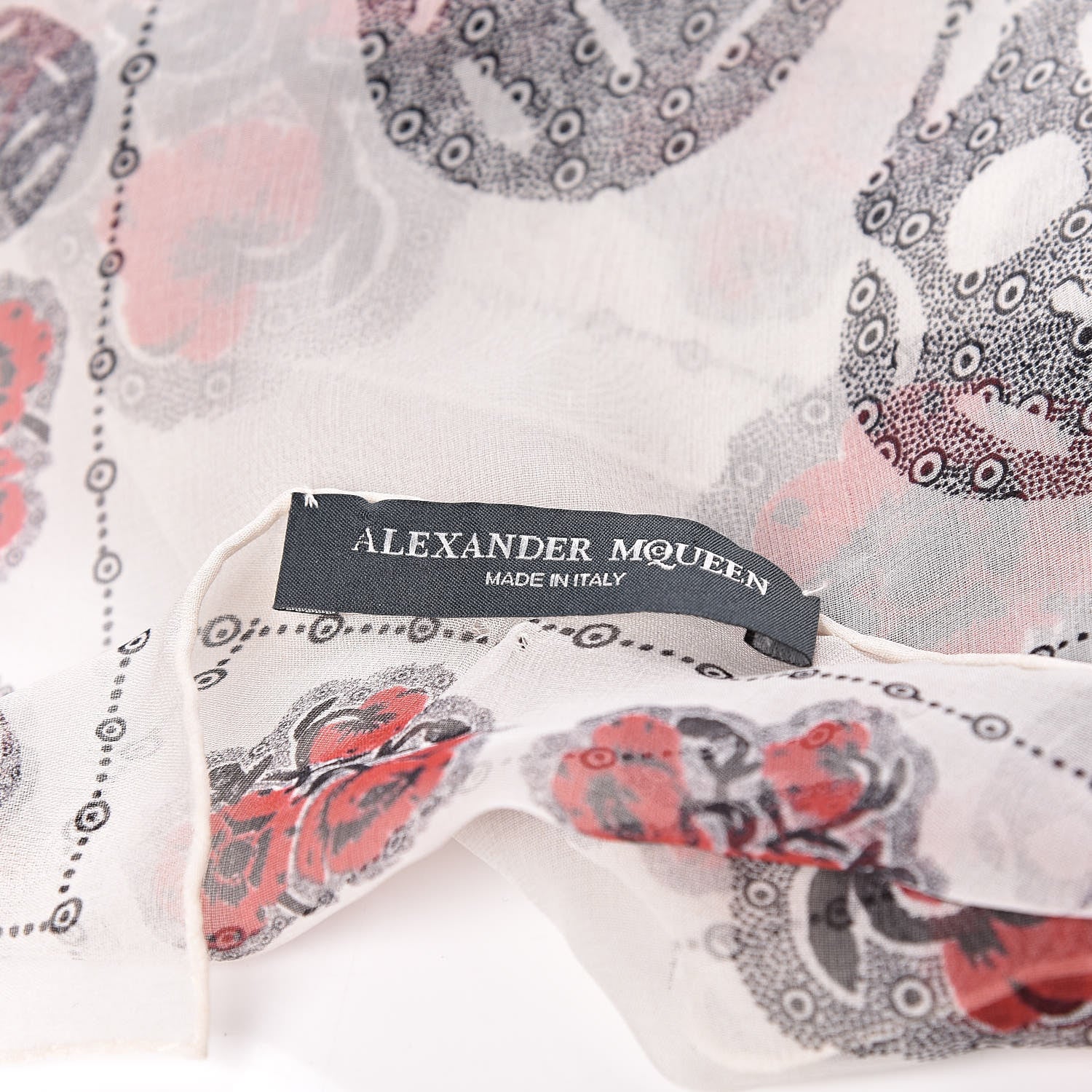 Alexander McQueen Silk Chiffon Skull Poppy Scarf Ivory Red 4 of 6
