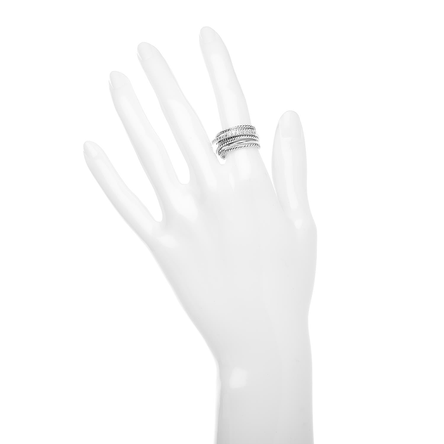 David Yurman Sterling Silver Diamond Wide Crossover Cable Ring 53 6.25 2 of 4