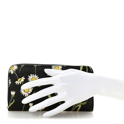 Dolce & Gabbana Dauphine Daisy Print Zip Around Wallet Black 2 of 7