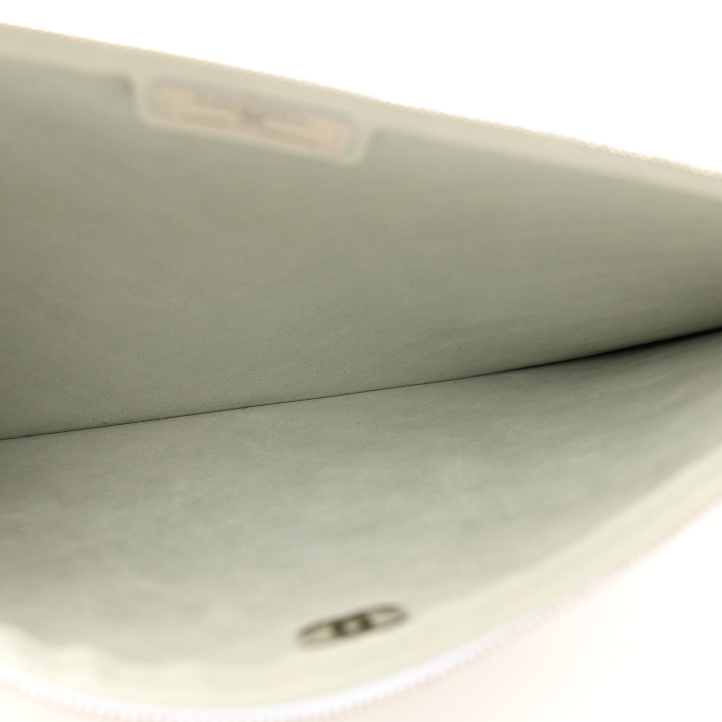 Lambskin Metallic Chevron Zip Pouch White Silver