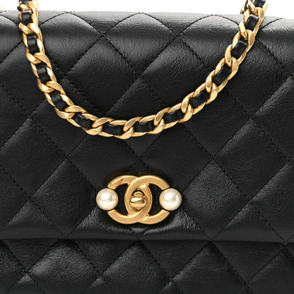 Chanel Glazed Calfskin Quilted Pearl Side Flap Black 8 of 11