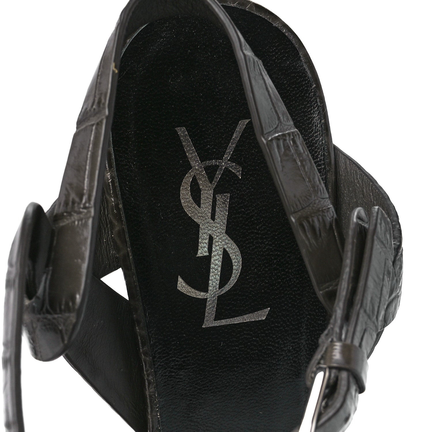 Saint Laurent Calfskin Crocodile Embossed Tribute 75 Platform Sandals 39 Dark Grey 7 of 8