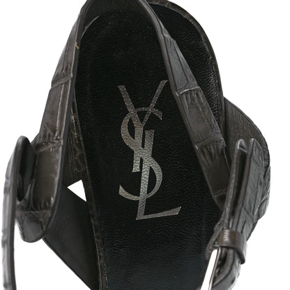 Saint Laurent Calfskin Crocodile Embossed Tribute 75 Platform Sandals 39 Dark Grey 7 of 8
