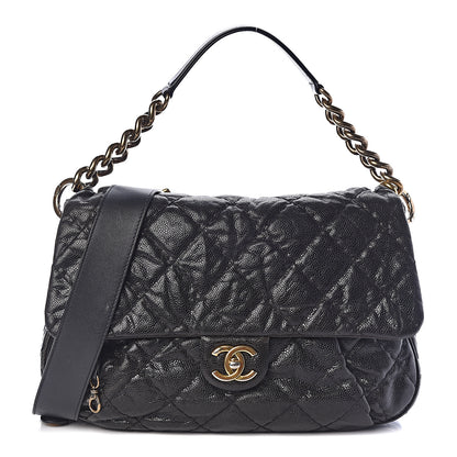 Chanel Crumpled Grained Calfskin Medium Coco Pleats Messenger Flap Black 1 of 9