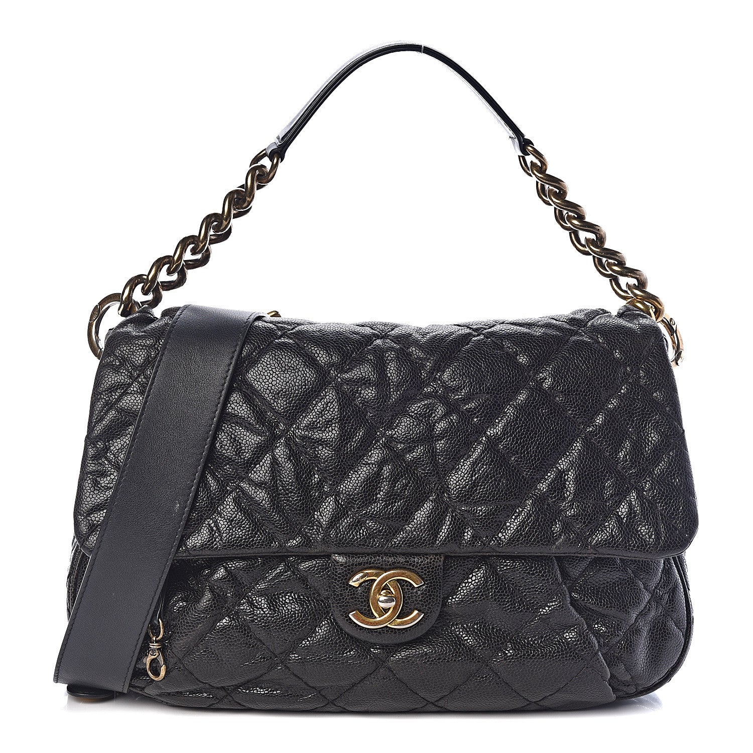 Chanel Crumpled Grained Calfskin Medium Coco Pleats Messenger Flap Black 1 of 9