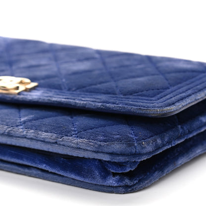 Chanel Velvet Quilted Boy Wallet On Chain WOC Blue 10 of 12