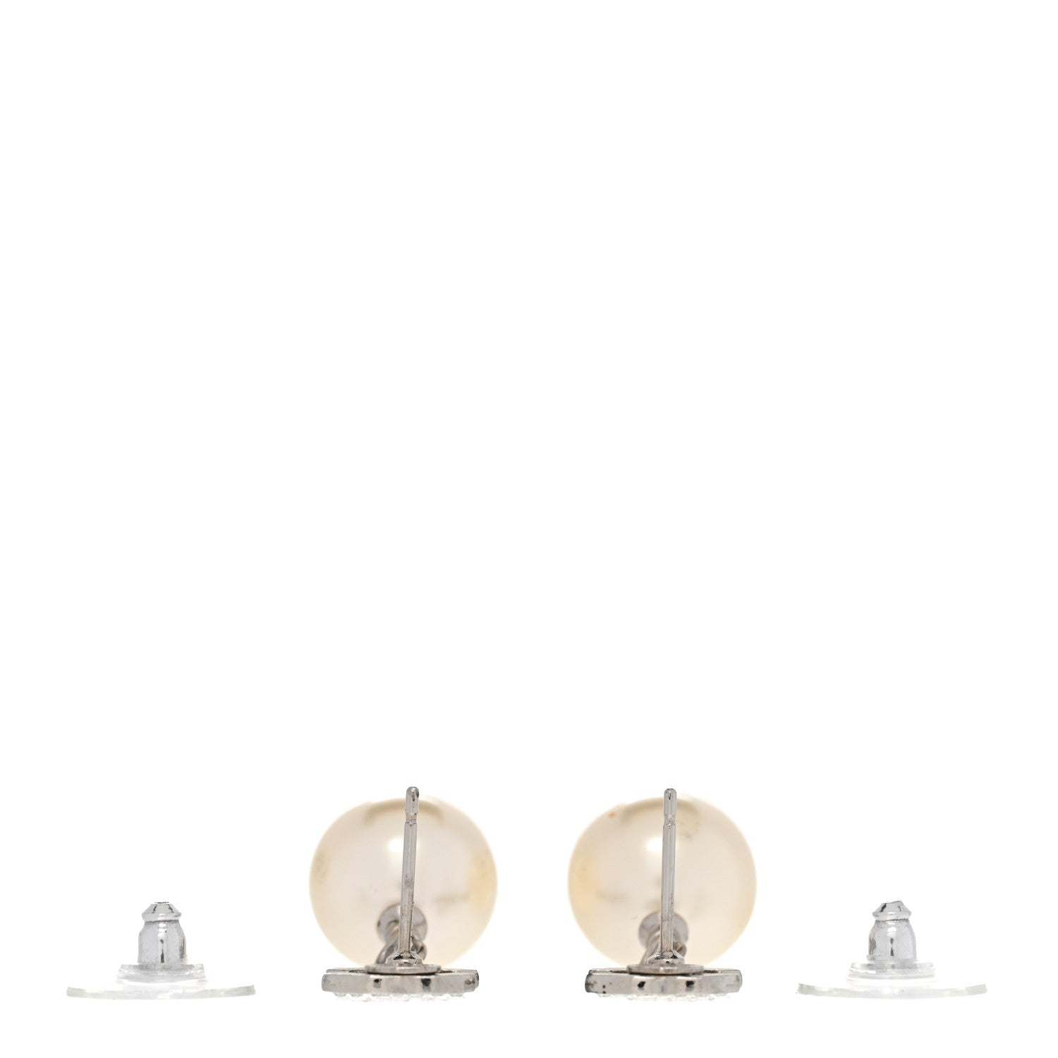 Chanel Crystal Pearl CC Drop Earrings Silver Pearly White 3 of 7