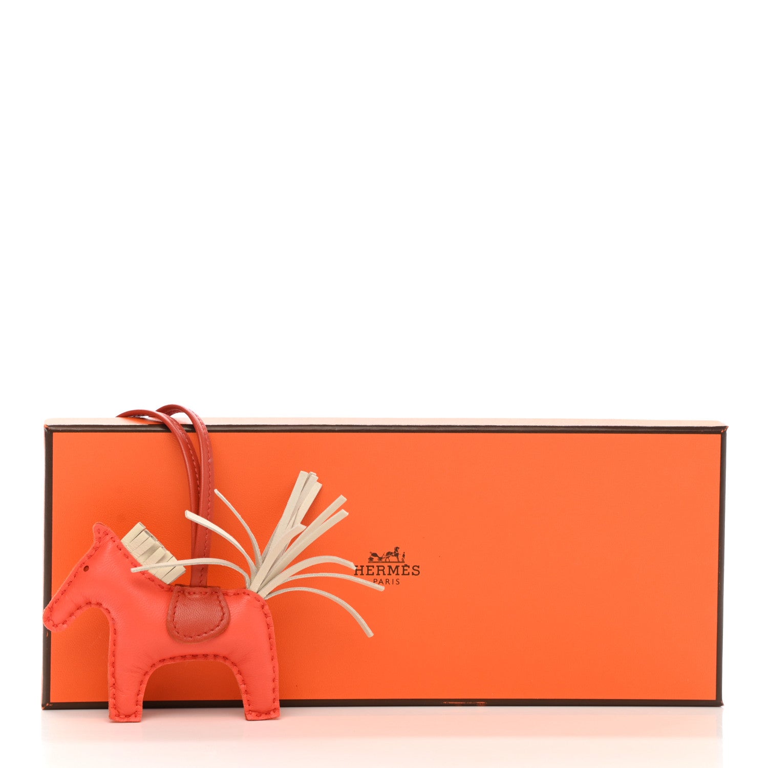 Hermes Milo Lambskin Grigri Rodeo Horse Bag Charm PM Orange Poppy Craie Terre Battue 5 of 5