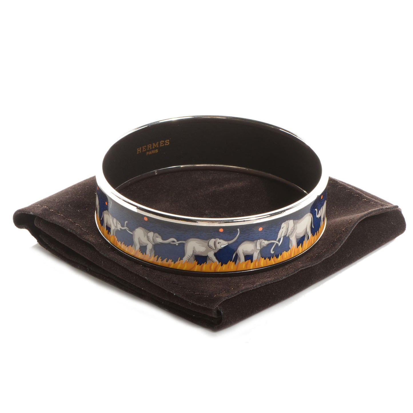 Enamel Printed Elephants Grazing Wide Bracelet 70