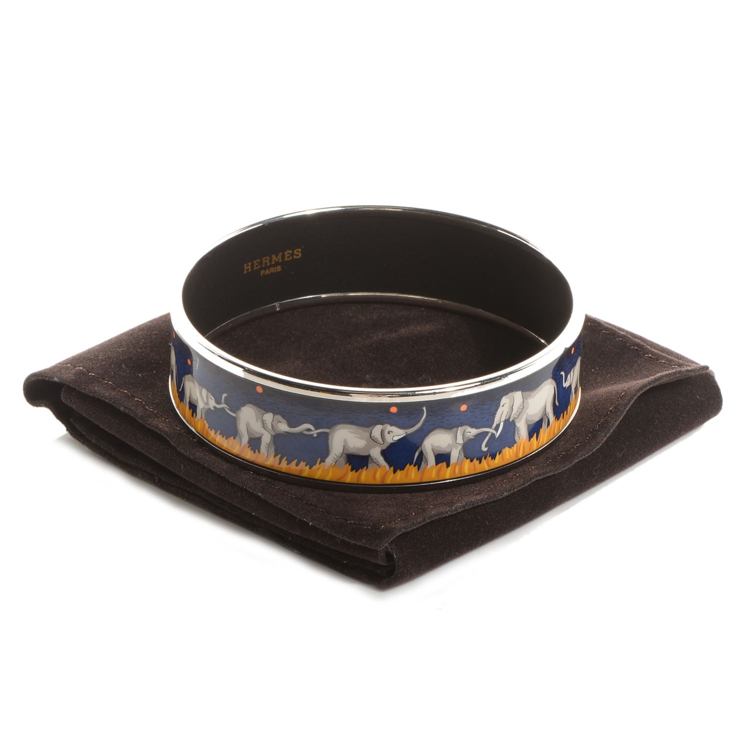 Hermes Enamel Printed Elephants Grazing Wide Bracelet 70 6 of 6
