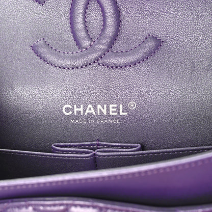 Chanel Metallic Lambskin Quilted Medium Double Flap Purple 6 of 10
