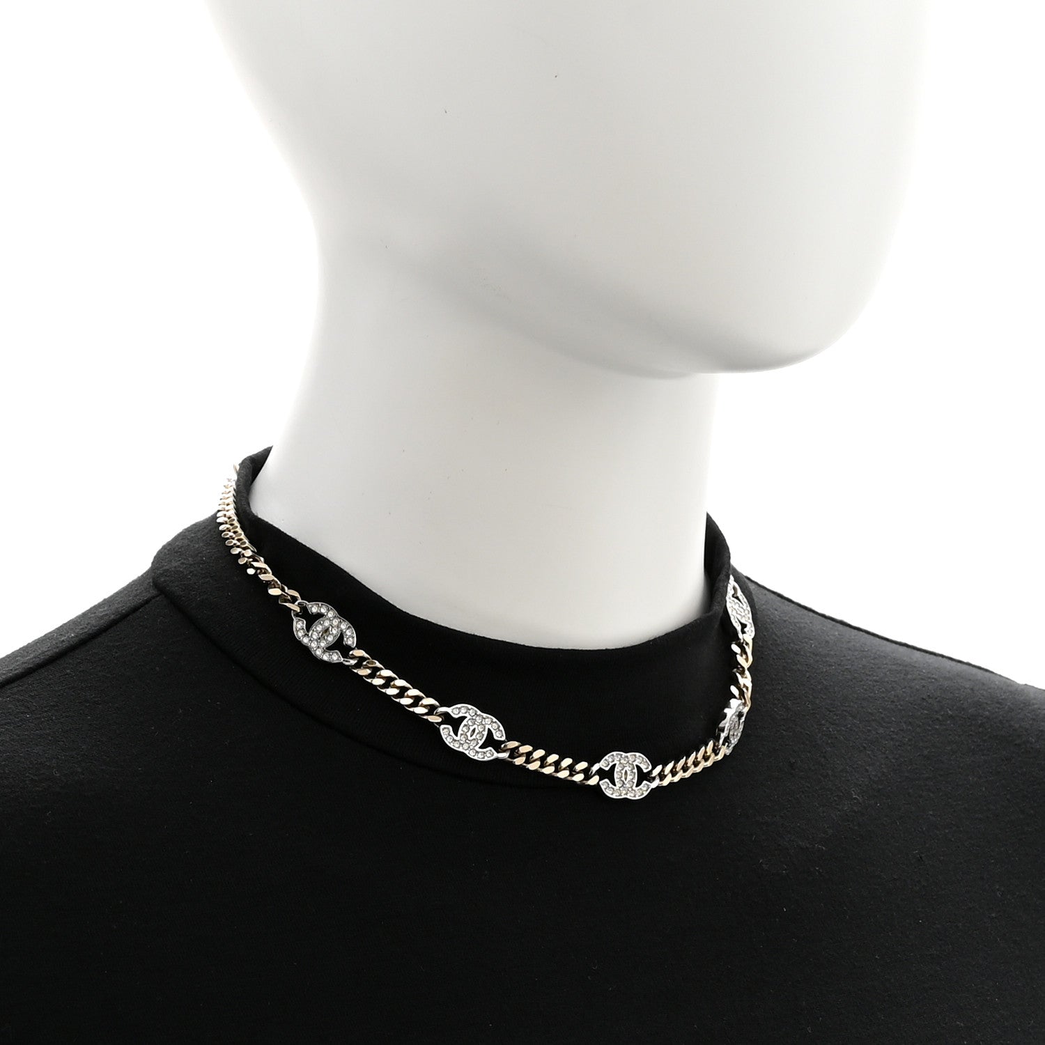 Chanel Crystal Chain CC Link Choker Gold Silver 1832994 – FASHIONPHILE