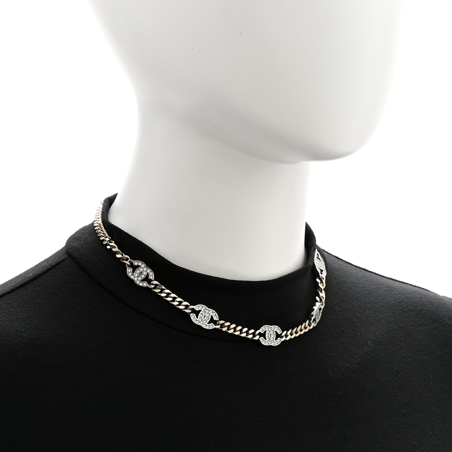 Crystal Chain CC Link Choker Gold Silver