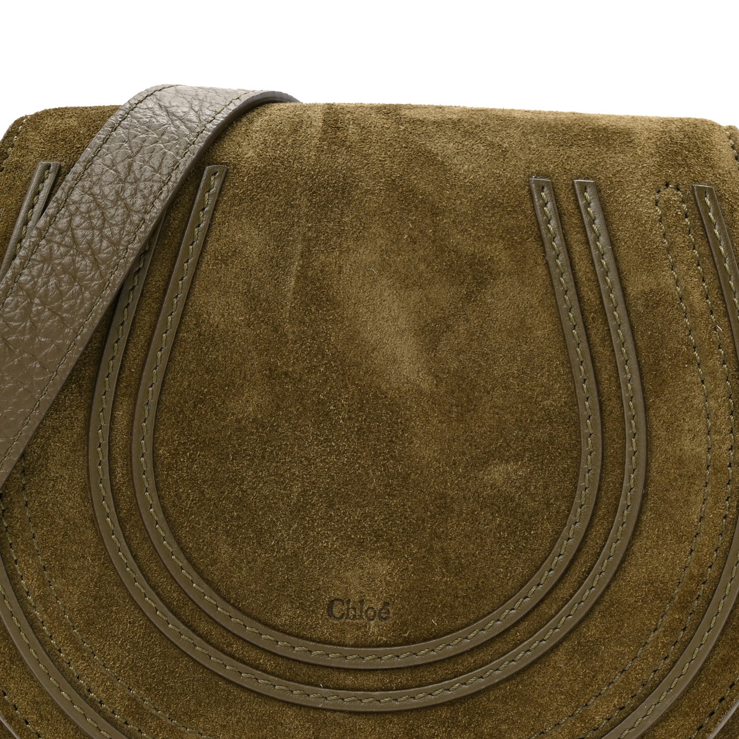 Chloe Suede Calfskin Small Marcie Saddle Bag Deep Olive 7 of 10