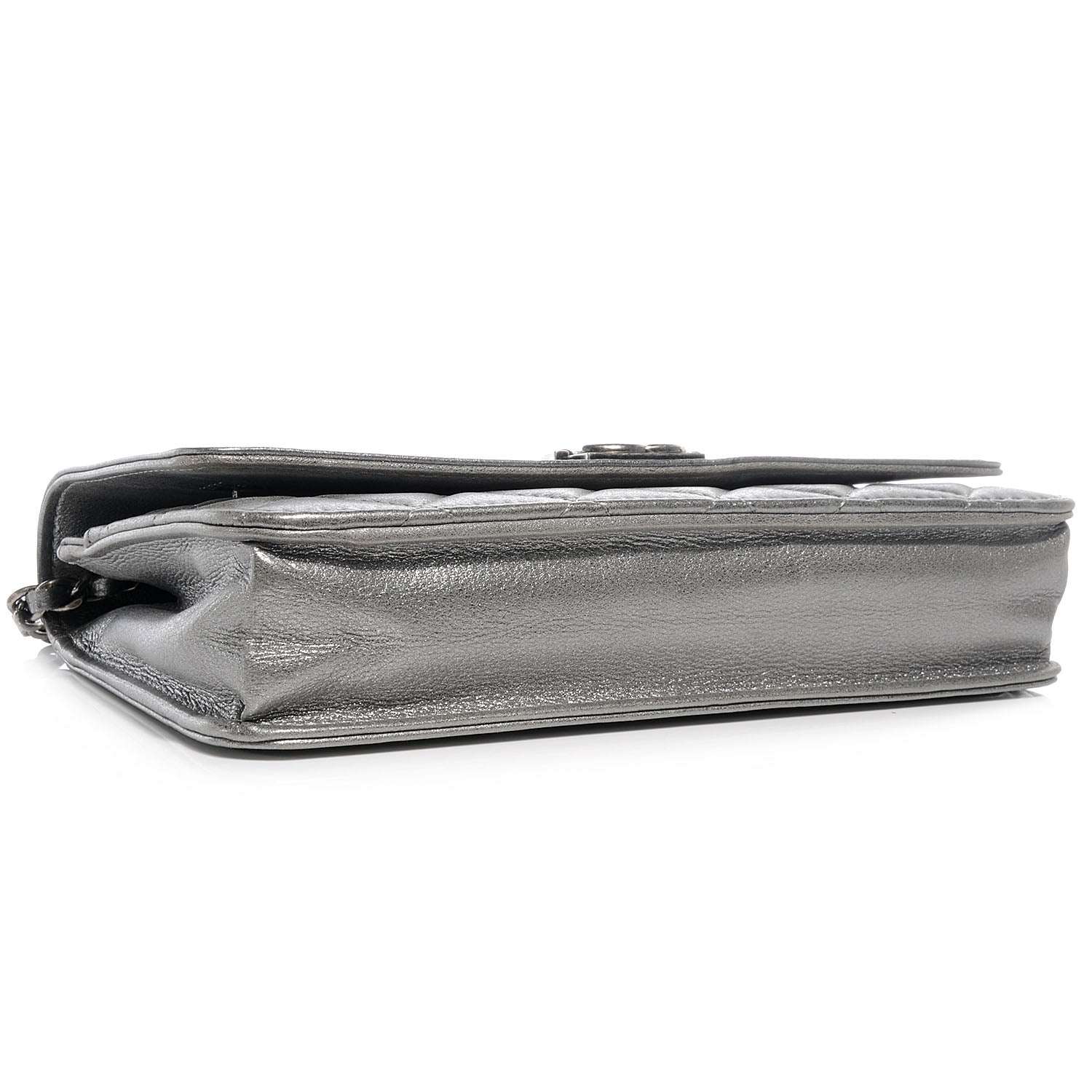 Chanel Metallic Calfskin Quilted Boy Wallet On Chain WOC Silver 4 of 8