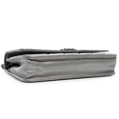 Chanel Metallic Calfskin Quilted Boy Wallet On Chain WOC Silver 4 of 8