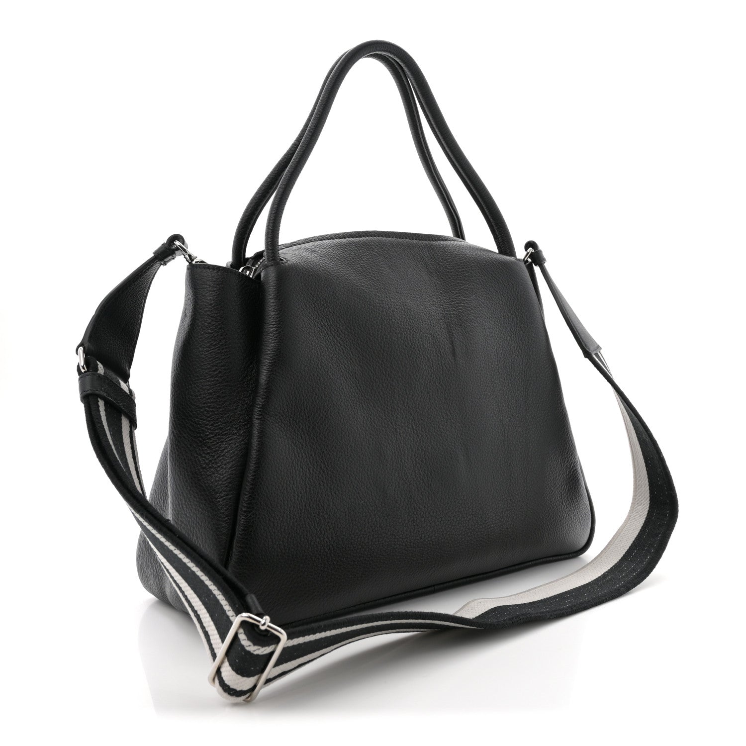 Prada Vitello Daino Soft Medium Zippered Top Handle Bag Black