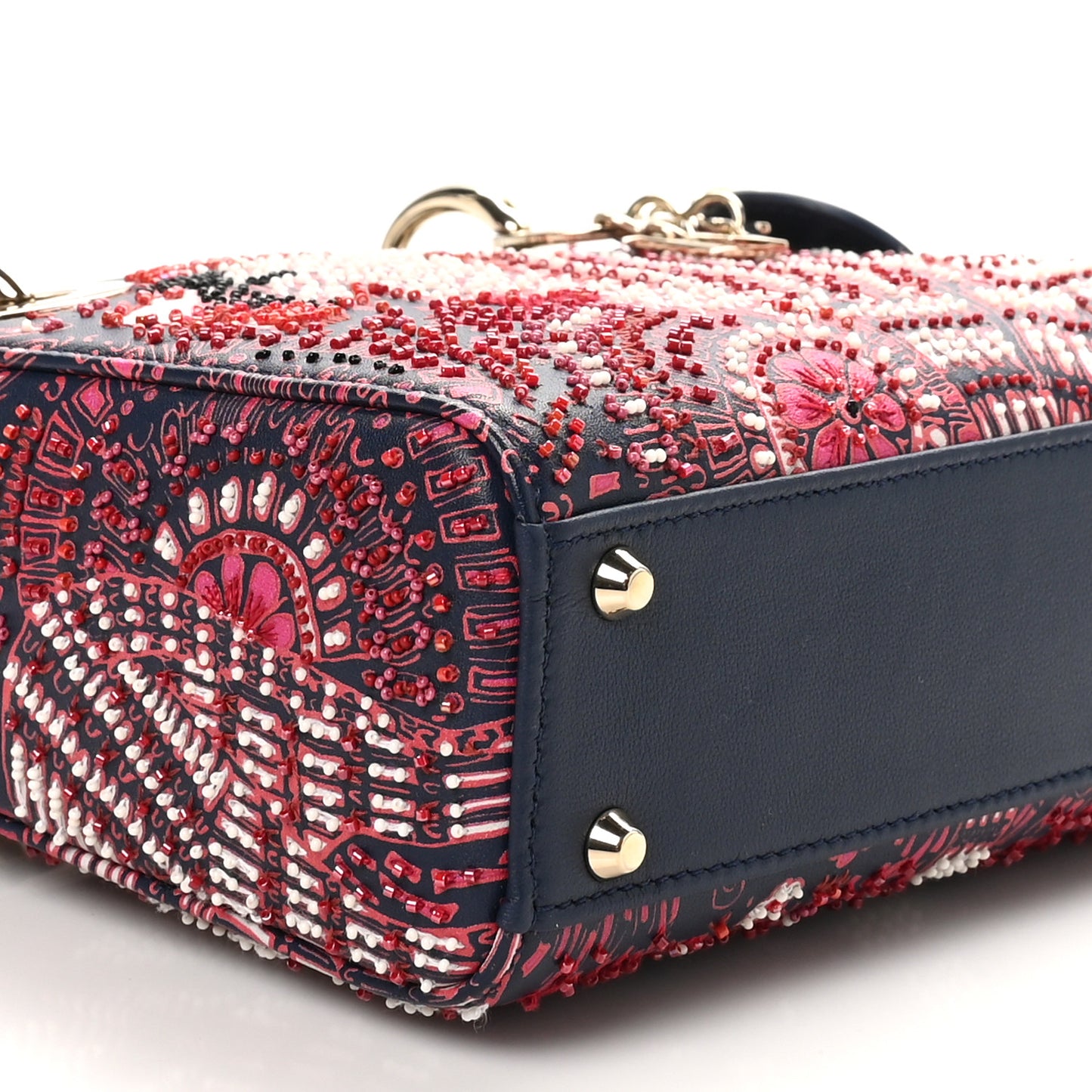 Smooth Calfskin Beaded Animals Mini Lady Dior Deep Blue Fuchsia