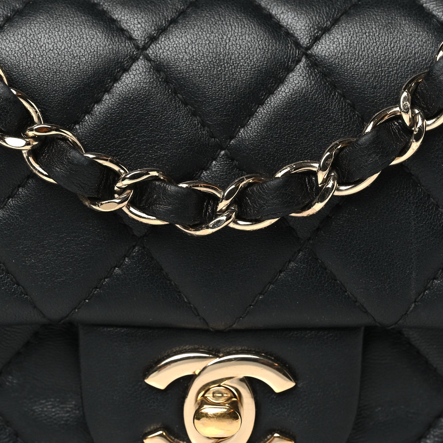 Lambskin Quilted Mini Rectangular Flap Black
