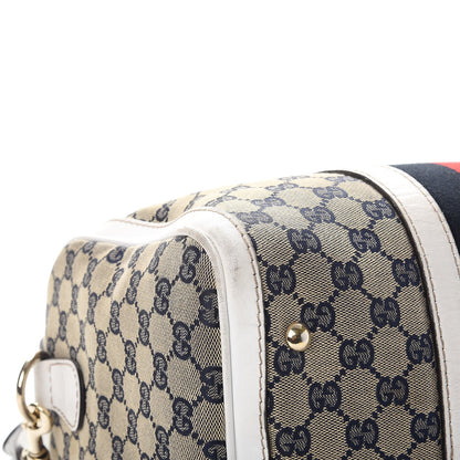 Gucci Monogram Selleria Calfskin Vintage Web Medium Boston Beige Blue Mystic White 25 of 32